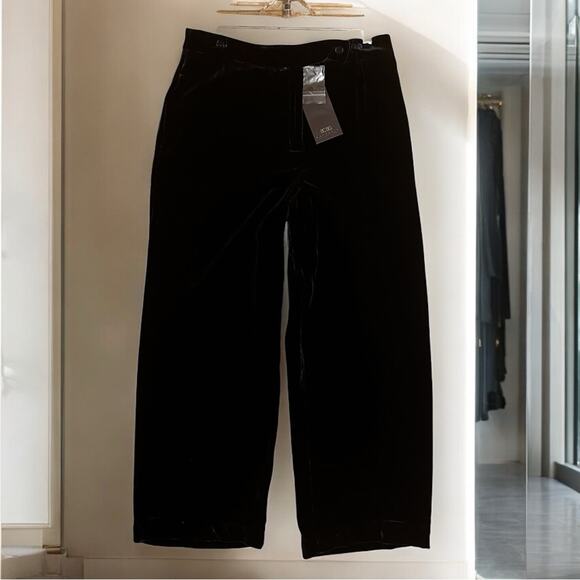 NEW BCBGMaxAzria Navy Velvet Silk Wide Leg Relaxed Ankle Length Trousers 8 NWT - Picture 6 of 16
